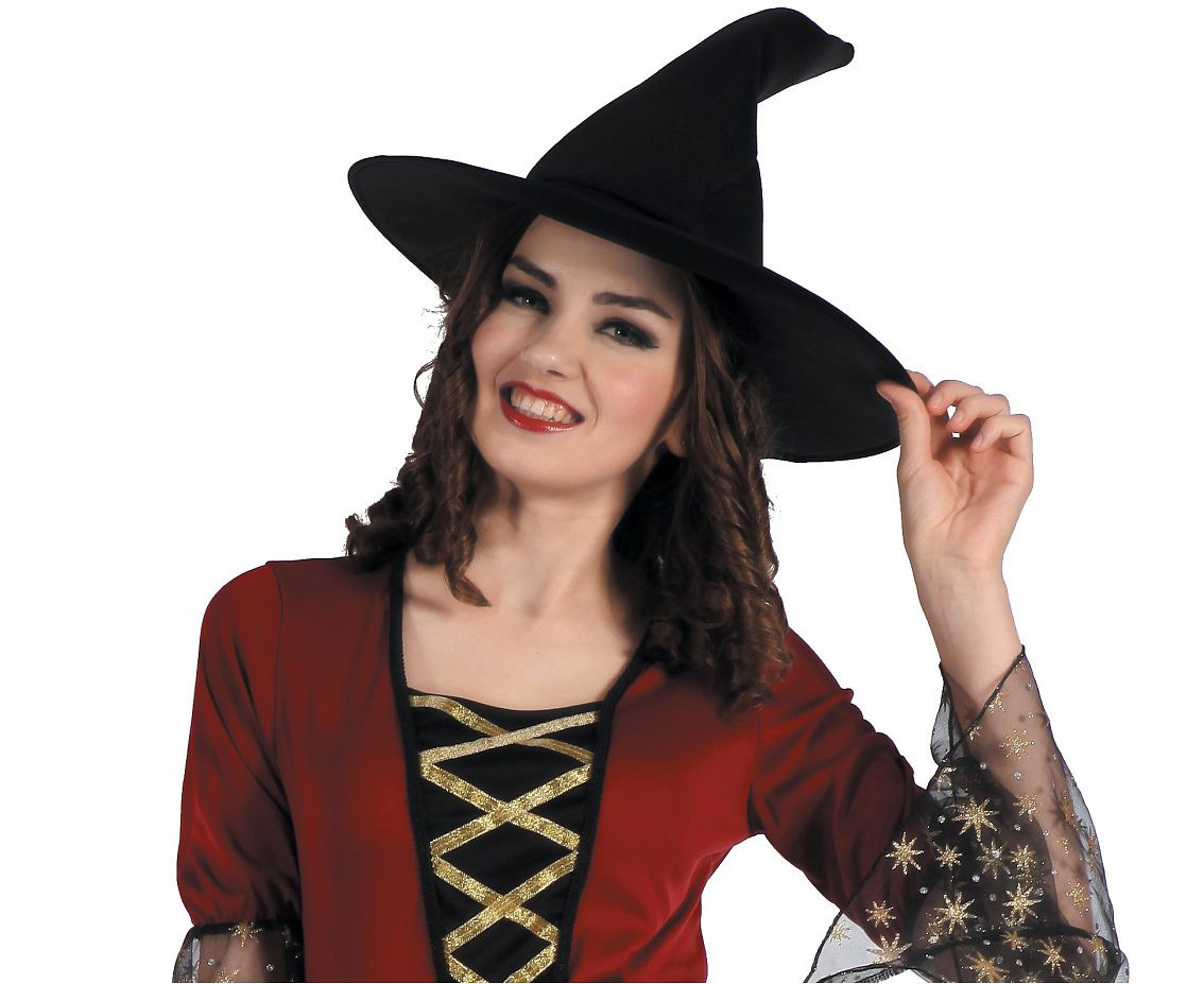 Role play-set for adult Red Witch (dress, hat, belt), size S
